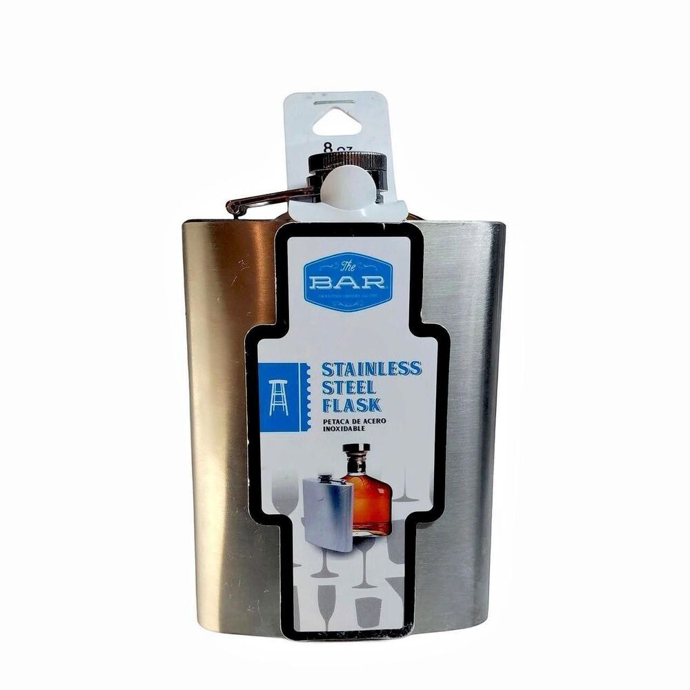 Bar Grey & Silver 8 oz Stainless Steel Flask Pocket Flask